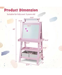 Kids Art Easel Double Sided Chalkboard Magnetic Whiteboard with Storage Tray