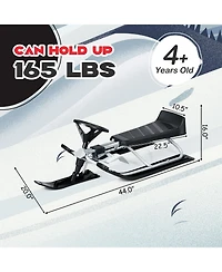 Kids Snow Racer Sled Steering Wheel Double Brakes Pull Rope