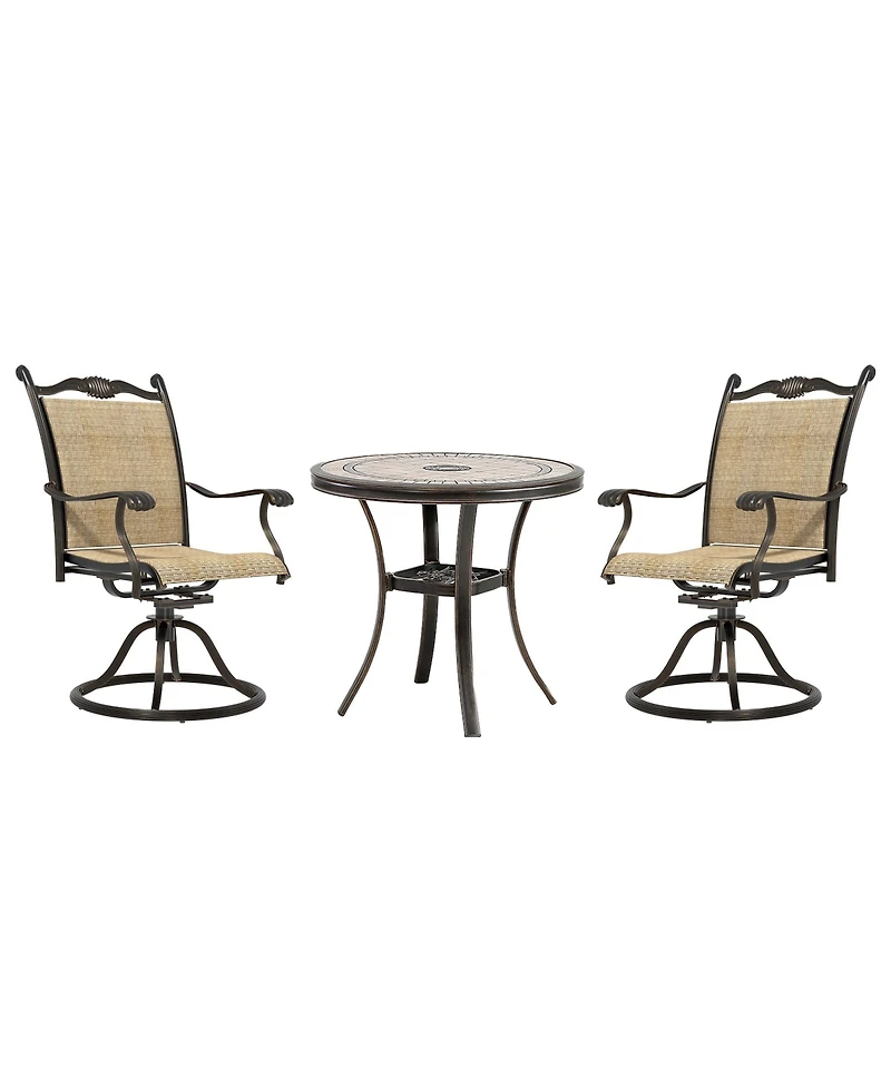 Mondawe 3-Piece Aluminum Outdoor Patio Bistro Set with Swivel Armchairs, Brown