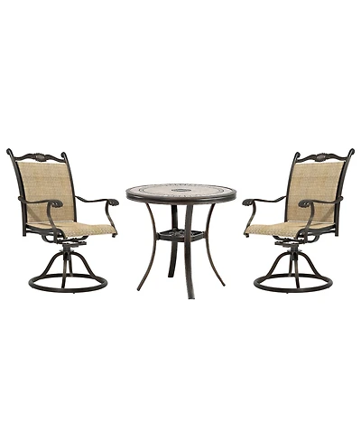 Mondawe 3-Piece Aluminum Outdoor Patio Bistro Set with Swivel Armchairs, Brown