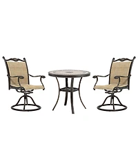 Mondawe 3-Piece Aluminum Outdoor Patio Bistro Set with Swivel Armchairs, Brown
