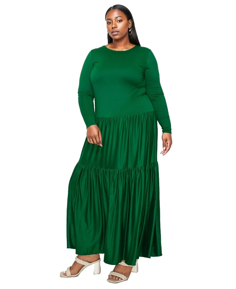 L I V D Plus Tiered Maxi Dress with Long Sleeves