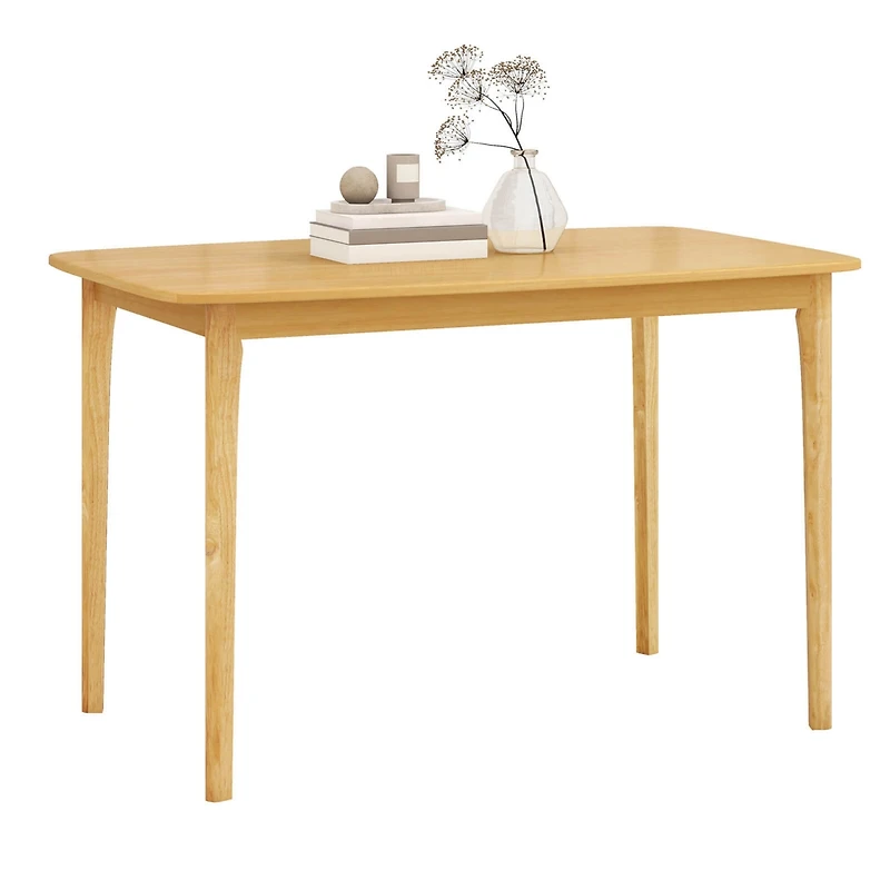 48" Wooden Dining Table Rectangular Farmhouse Kitchen with Solid Rubber Wood