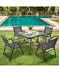 Patio Dining Set for 4 Folding Chairs & Dining Table Set with Umbrella Hole