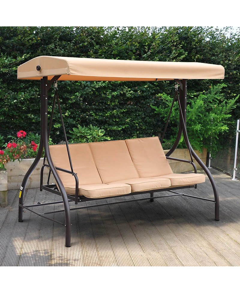 Mondawe Three Person Porch Swing Bench with Adjustable Canopy & Removable Seat Cushion