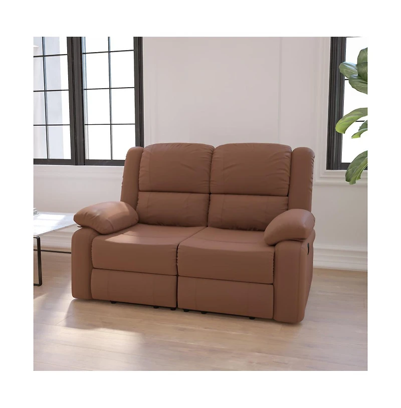 Bustle Back Loveseat With Two Built-In Recliners