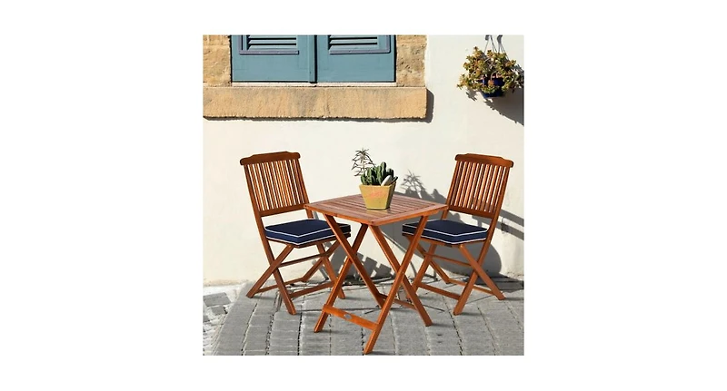 3 Pcs Patio Bistro Set Wood Folding Table Set Garden Yard