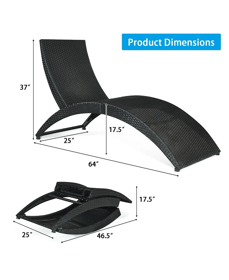 Folding Patio Rattan Portable Lounge Chair Chaise with Cushion