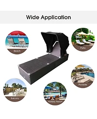 Outdoor Adjustable Cushioned Chaise Lounge Chair with Folding Canopy-Black