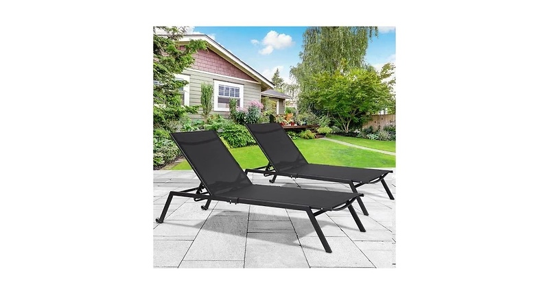 Outdoor Patio Height Adjustable Sling Armless Lounge Chaise