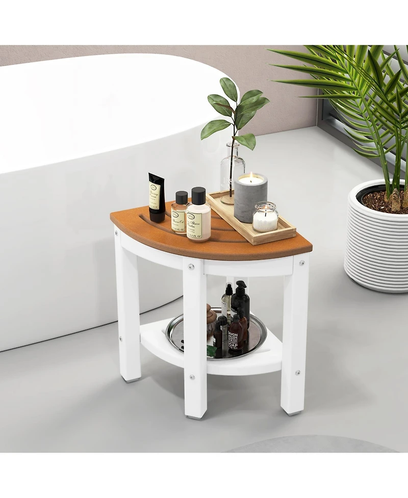 Corner Shower Bench Stool with Storage Shelf for Shaving Legs