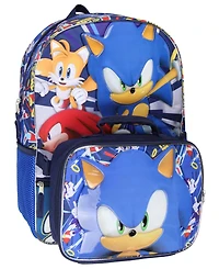 Sonic The Hedgehog Tails And Knuckles Kids School Travel Backpack 2 Piece Set With Detachable Lunch Box
