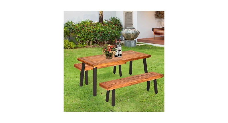 Acacia Wood Outdoor Dining Table Patio with Umbrella Hole