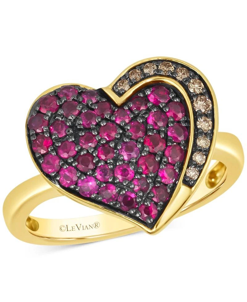 Le Vian Godiva x Le Vian Passion Ruby (3/4 ct. t.w.) & Chocolate Diamond (1/10 ct. t.w.) Heart Ring in 14k Gold