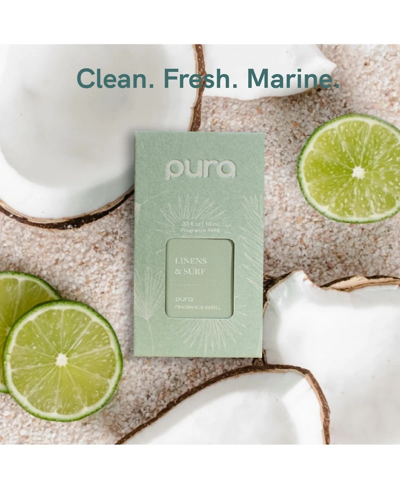 Pura - Linens & Surf Smart Home Air Diffuser Fragrance - Smart Home Scent Refill - Up to 120-Hours of Premium Fragrance per Refill