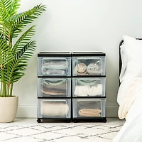 Iris Usa Plastic 3 Drawer Slim Narrow Storage Drawer Cart with 4 Caster Wheels for Home, Closet, Bedroom, Bathroom, Office, Laundry, Kitchen, Craft Ro
