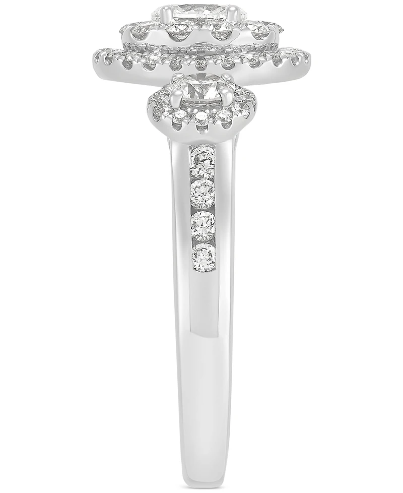 Diamond Three Stone Double Halo Ring (1-1/2 ct. t.w.) in 14k White Gold