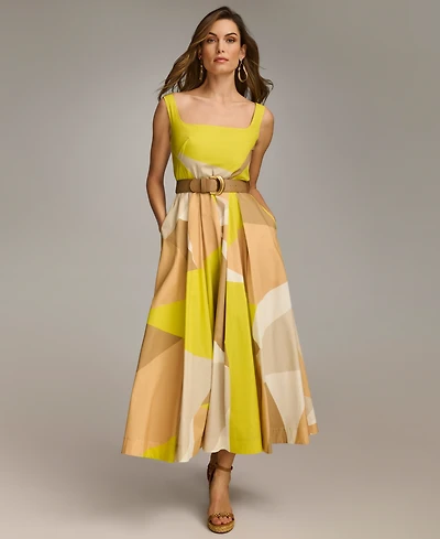 Donna Karan New York Women's Square-Neck Buckled Sleeveless Dress