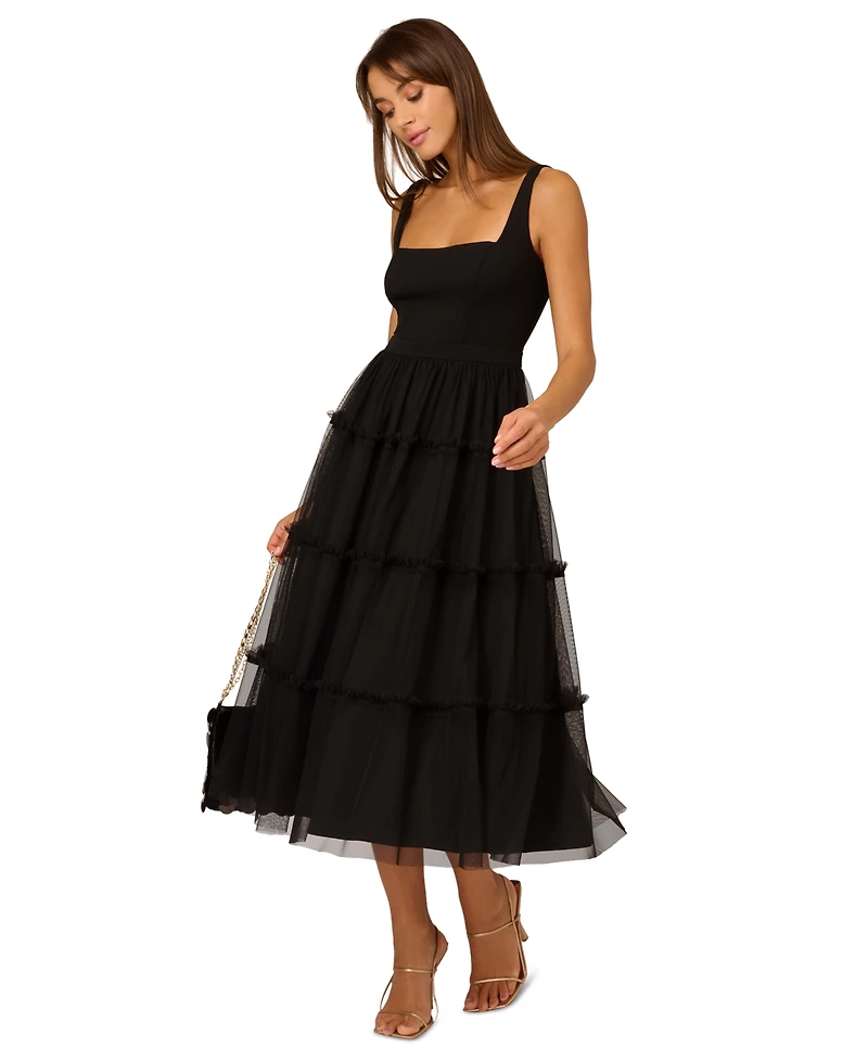 Adrianna Women's Square-Neck Midi Mesh Dress