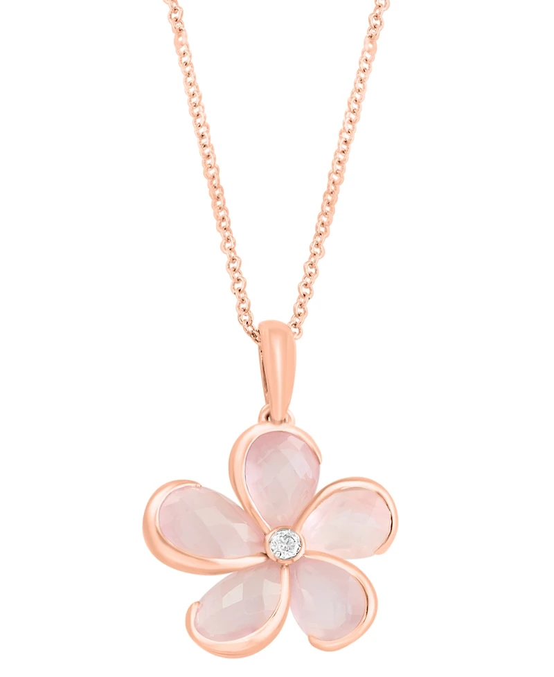 Effy Rose Quartz (5-3/8 ct. t.w.) & Diamond (1/20 ct. t.w.) 18" Flower Pendant Necklace in 14k Rose Gold