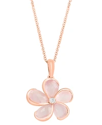 Effy Rose Quartz (5-3/8 ct. t.w.) & Diamond (1/20 ct. t.w.) 18" Flower Pendant Necklace in 14k Rose Gold