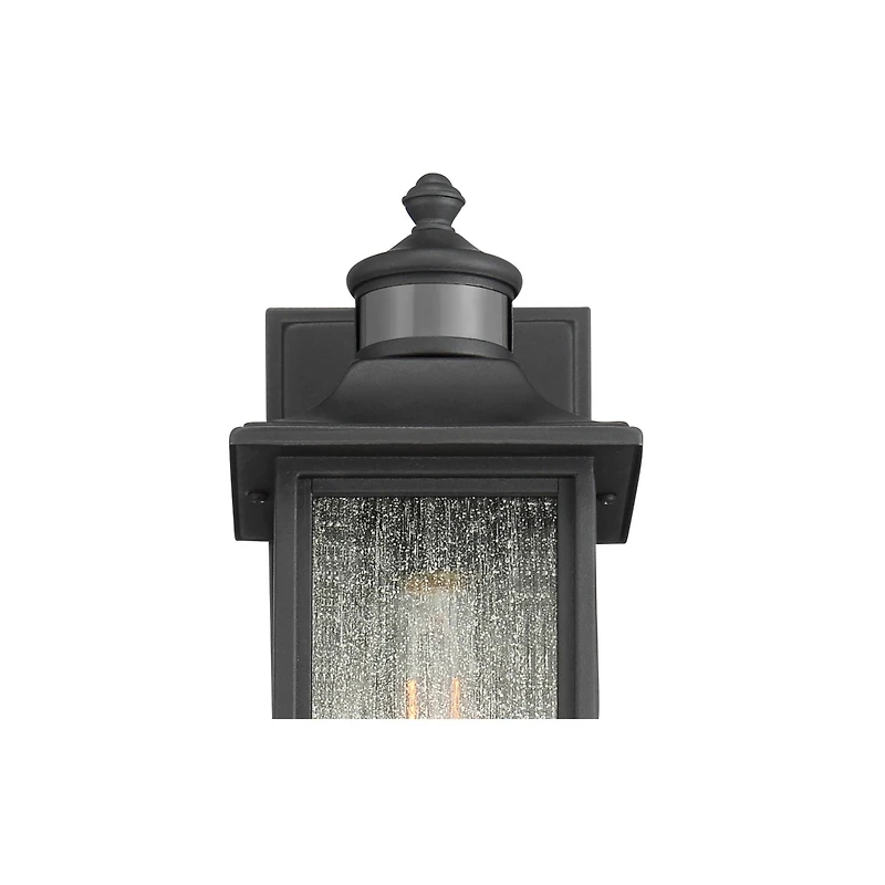 John Timberland Mission Outdoor Wall Light Fixture Black Dusk to Dawn Motion Sensor 16 1/2" Seeded Glass for Exterior House Porch