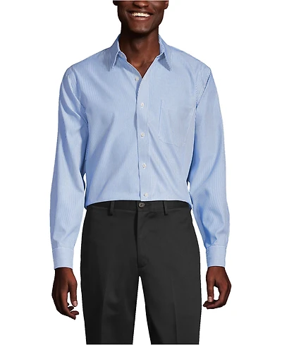 Lands' End Men's Pattern No Iron Supima Pinpoint Straight Collar Dress Shirt