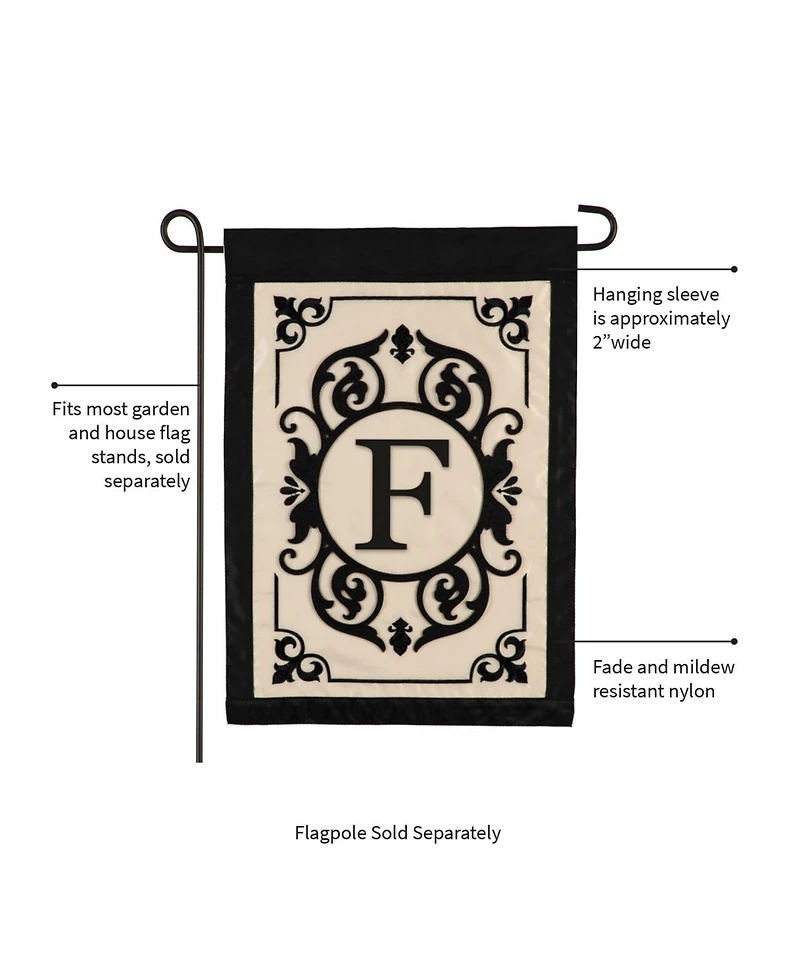 Evergreen Flag Cambridge Chic Letter F Monogram Applique Garden Flag - 12.5" Wide x 18" High