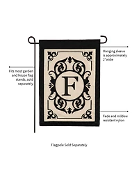 Evergreen Flag Cambridge Chic Letter F Monogram Applique Garden Flag - 12.5" Wide x 18" High