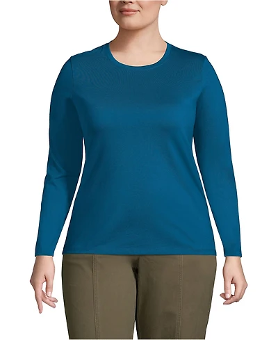 Lands' End Plus Relaxed Supima Cotton Long Sleeve Crew Neck T-Shirt