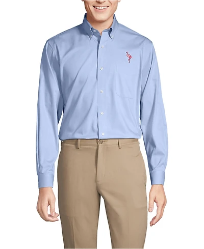 Lands' End Men's Traditional Fit Solid No Iron Supima Pinpoint Buttondown Collar Dress Shirt