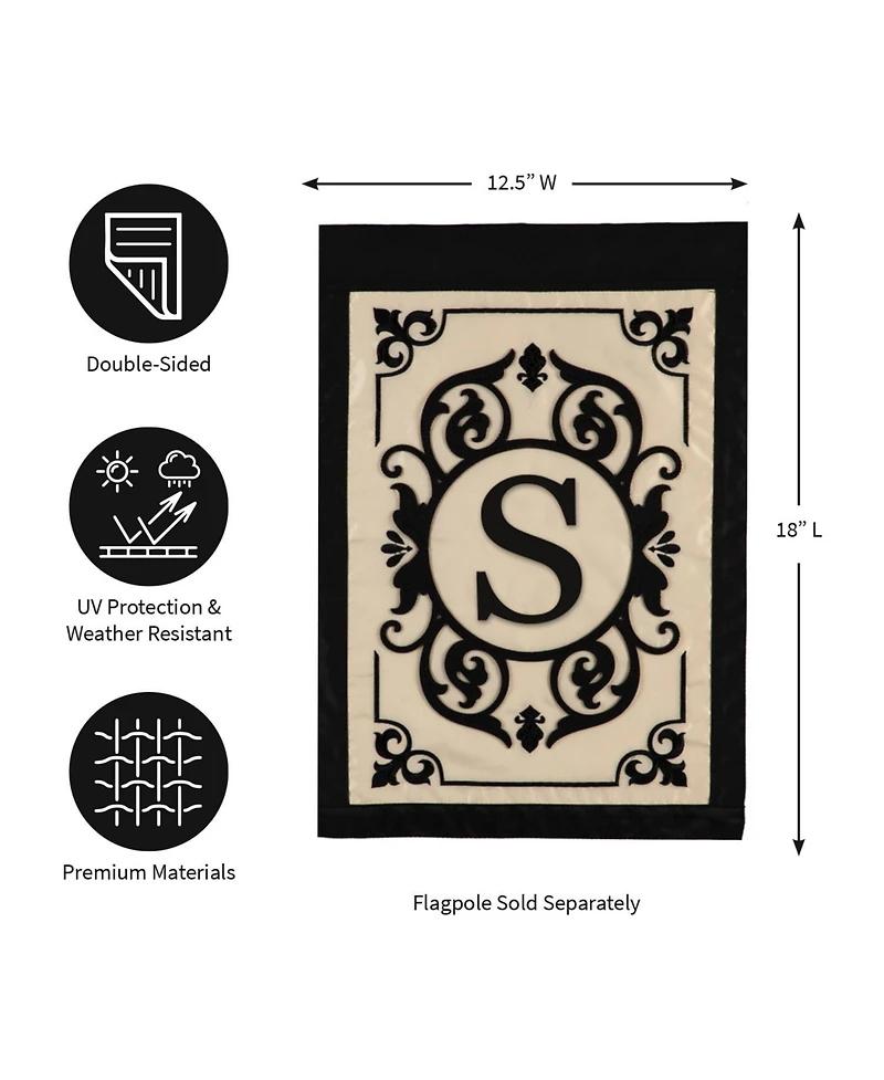 Evergreen Flag Cambridge Chic Letter S Monogram Applique Garden Flag - 12.5" Wide x 18" High