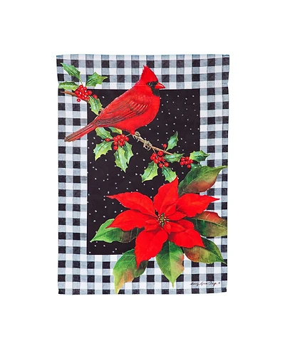 Evergreen Cardinal & Holly Garden Suede Flag