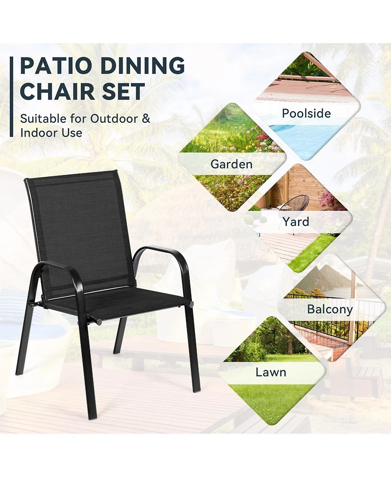 2 Pcs Patio Chairs Outdoor Dining Chair with Armrest