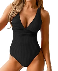 Cupshe Women's Black Ginger Ribbed & Ruched One-Piece