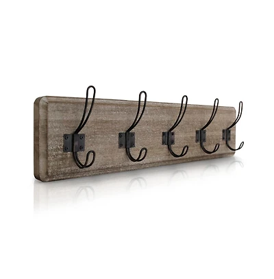 Rustic Coat Rack With Hooks -Wall Mount - Solid Pine Wood Entryway Hanger Farmhouse For Kitchen, Bedroom