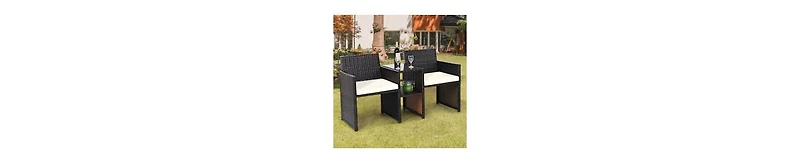 Patio Rattan Conversation Cushioned Seat Sofa Set