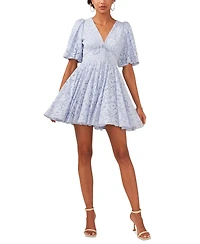 CeCe Women's Floral Lace Balloon-Sleeve Fit & Flare Dress