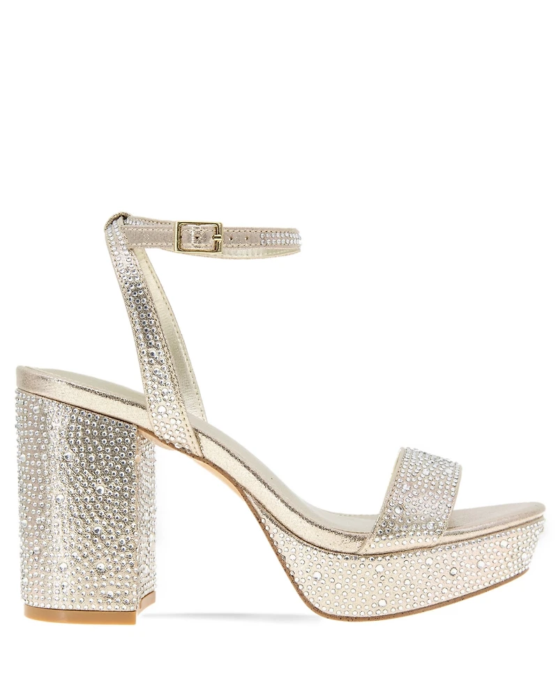 BCBGeneration Women's Pristal Rhinestone Platform Buckle Dress Sandals