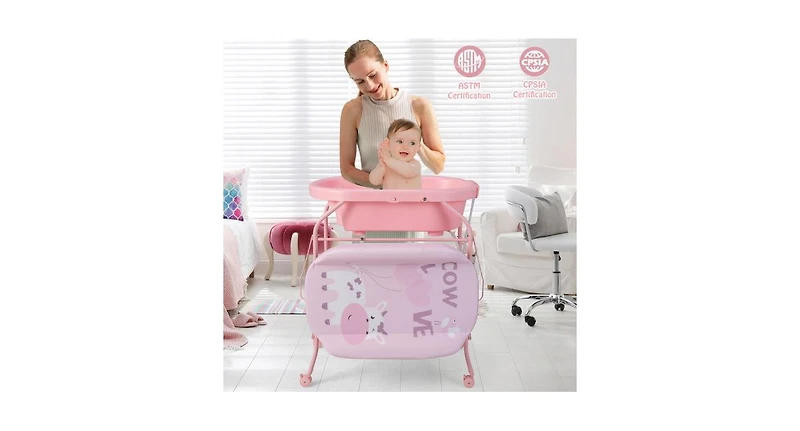 Portable Baby Changing Table with Storage Basket and Shelves