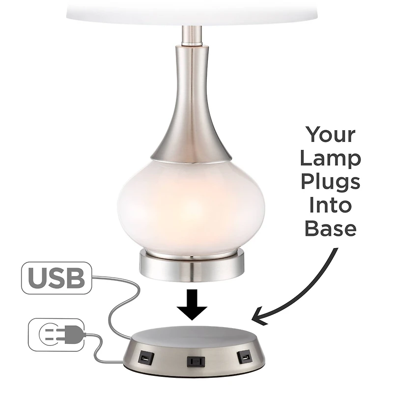 Modern Workstation Table Lamp Base with Usb and Ac Power Outlet Universal Charging Brushed Nickel Touch On Off Sensor for Living Room Bedroom Bedside
