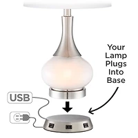 Modern Workstation Table Lamp Base with Usb and Ac Power Outlet Universal Charging Brushed Nickel Touch On Off Sensor for Living Room Bedroom Bedside