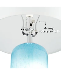 Nimbus Modern Accent Table Lamp 22" High with Led Nightlight Blue Art Glass Column White Drum Shade for Bedroom Living Room House Home Bedside Nightst