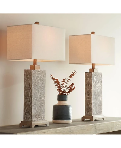 360 Lighting Caldwell Rustic Farmhouse Table Lamps 26 3/4" High Set of 2 Earth Tone Hammered Oatmeal Fabric Rectangular Shade for Bedroom Living