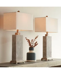 360 Lighting Caldwell Rustic Farmhouse Table Lamps 26 3/4" High Set of 2 Earth Tone Hammered Oatmeal Fabric Rectangular Shade for Bedroom Living