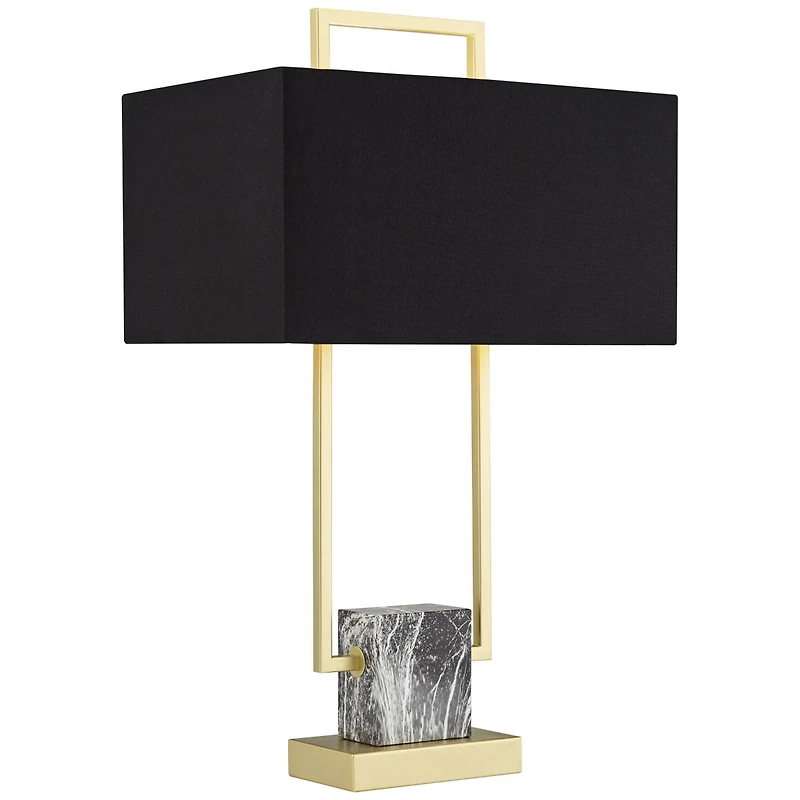 360 Lighting Carl Modern Table Lamp 24 3/4" High Gold Metal Gray Faux Marble Black Rectangular Shade for Bedroom Living Room Bedside Nightstand O