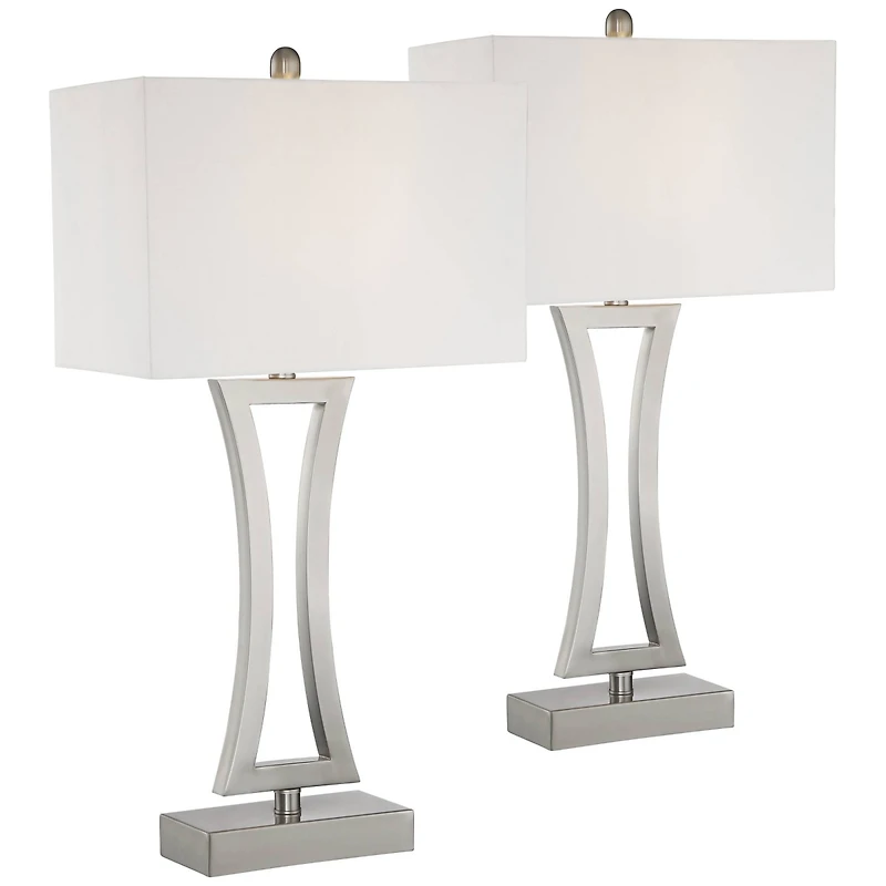 360 Lighting Roxie Modern Table Lamps 31" Tall Set of 2 Brushed Nickel Metal Off White Fabric Rectangular Shade for Bedroom Living Room Bedside O