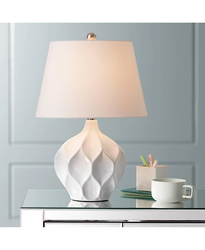 360 Lighting Dobbs Modern Mid Century Accent Table Lamp 22 1/2" High White Glaze Geometric Ceramic Oval Shade for Bedroom Living Room Bedside Off