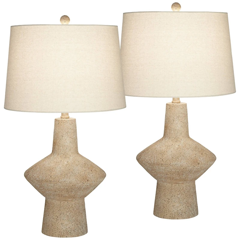 Cozumel 26 3/4" Tall Geometric Rustic Mid Century Modern Coastal Table Lamps Set of 2 Beige Living Room Bedroom Bedside Nightstand House Office Home R