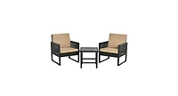 3 Pieces Patio Rattan Bistro Cushioned Furniture Set
